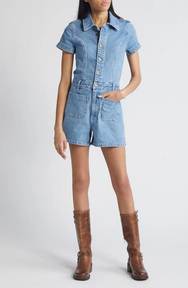 Rolla's Short Sleeve Denim Romper Mid Blue at Nordstrom,