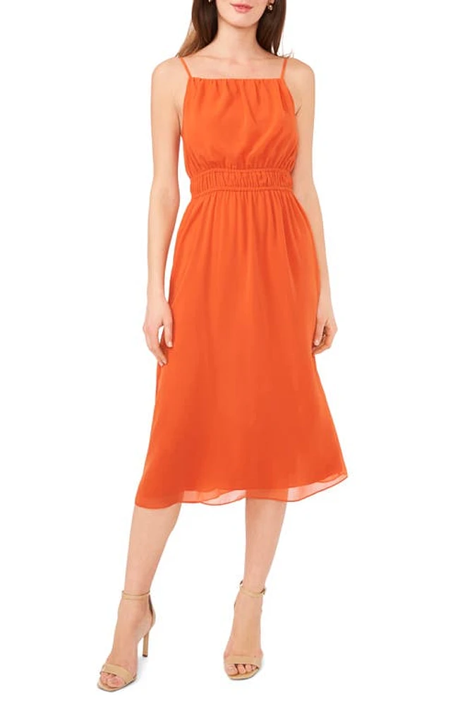 halogen(r) Shirred Waist Midi Dress Burnt Orange at Nordstrom,