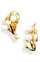 Oscar de la Renta Imitation Pearl Abstract Leaf Clip-On Earrings in Gold at Nordstrom