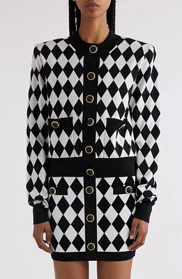 Balmain Diamond Jacquard Virgin Wool Cardigan Black/White at Nordstrom, Us