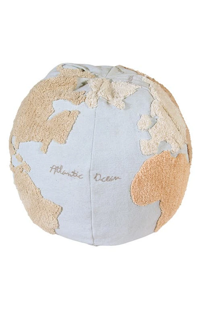 Lorena Canals World Map Pouf in Light Blue Natural Linen at Nordstrom