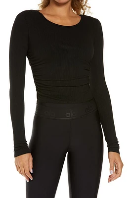 Alo Gather Long Sleeve Rib Crop Top at Nordstrom,