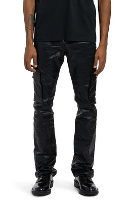 PURPLE BRAND Patent Film Coated Bootcut Cargo Pants Black at Nordstrom,