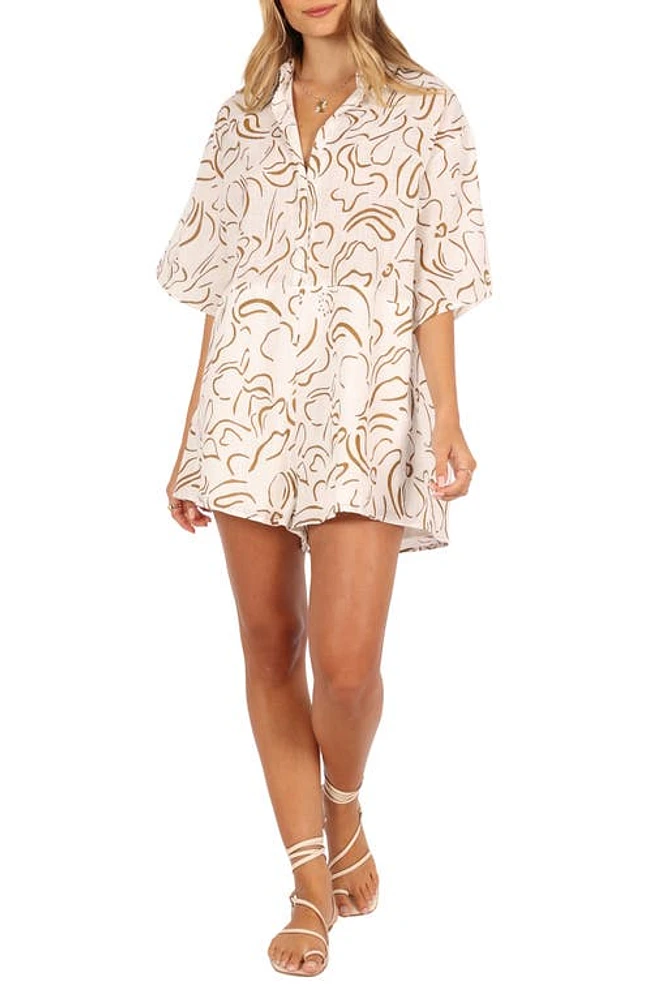 Petal & Pup Kellie Cotton Romper White/Beige at Nordstrom,