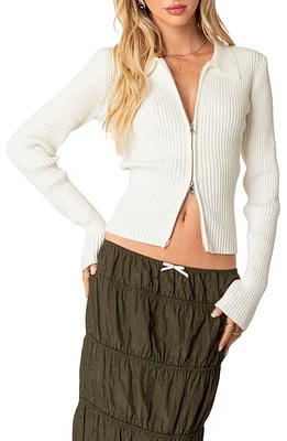 EDIKTED Cora Rib Zip Front Cardigan Cream at Nordstrom,