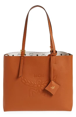 MCM Medium Lauretos Reversible Leather Shopper Bag in Cognac at Nordstrom