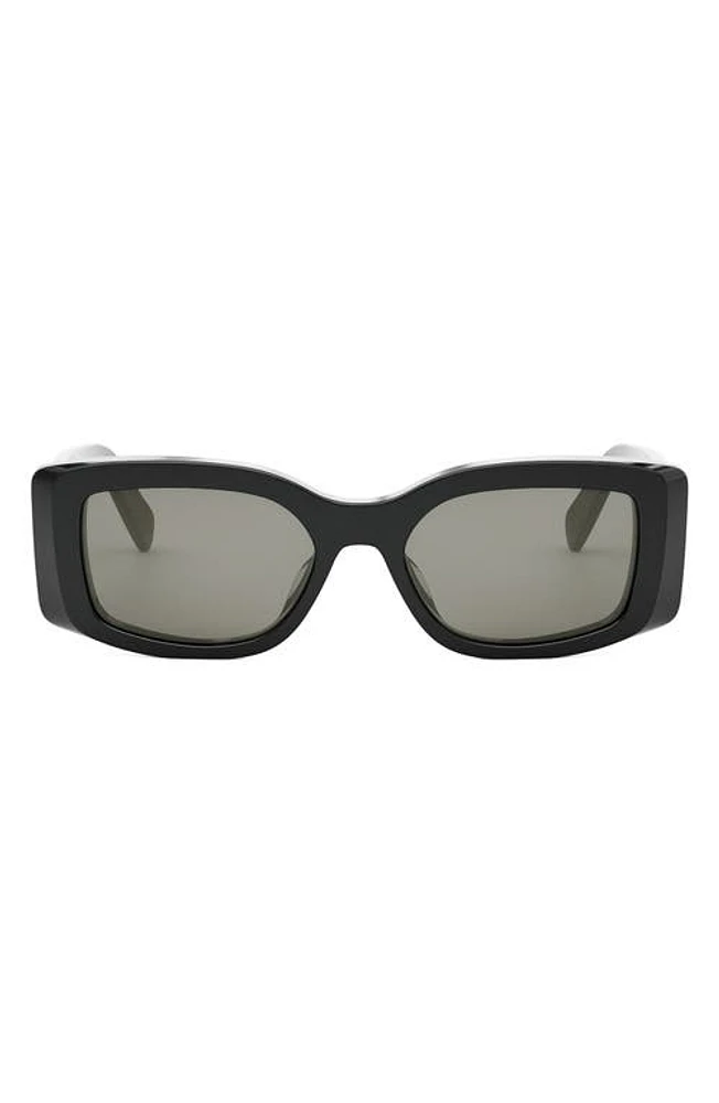 CELINE Triomphe 53mm Rectangular Sunglasses in Shiny Black /Smoke at Nordstrom