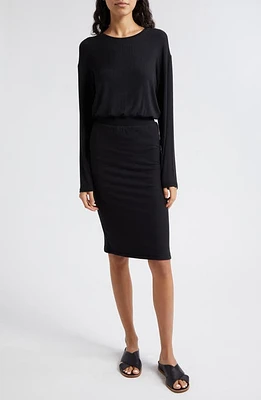 ATM Anthony Thomas Melillo Cinched Waist Long Sleeve Rib Dress Black at Nordstrom,