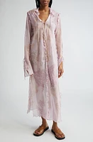 Acne Studios Midsummer Floral Semisheer Ruffle Cotton & Silk Caftan Pink at Nordstrom, Us