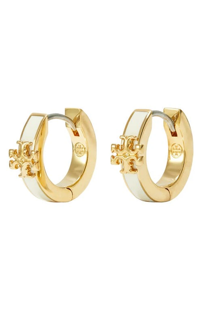 Tory Burch Kira Enamel Huggie Earrings in Tory Gold /New Ivory at Nordstrom