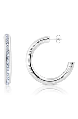 Crislu Princess Cut Cubic Zirconia Hoop Earrings in Platinum at Nordstrom