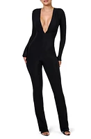 Naked Wardrobe Deep V-Neck Long Sleeve Jumpsuit Black at Nordstrom,