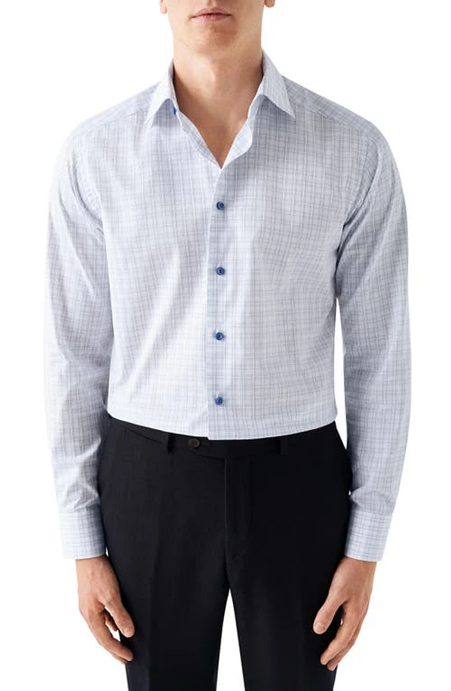 Eton Contemporary Fit Check Dress Shirt in Light Pastel Blue at Nordstrom, Size 15 - R