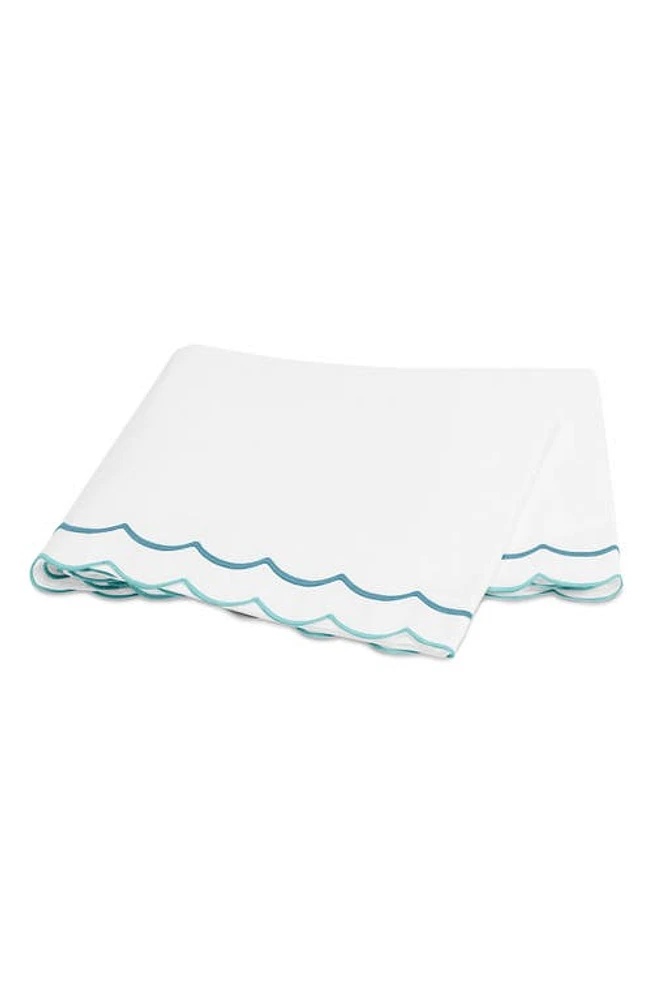 Matouk India Scallop 350 Thread Count Flat Sheet in Cerulean at Nordstrom