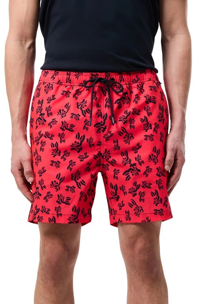 Psycho Bunny Groves Print Swim Trunks Diva Pink at Nordstrom,