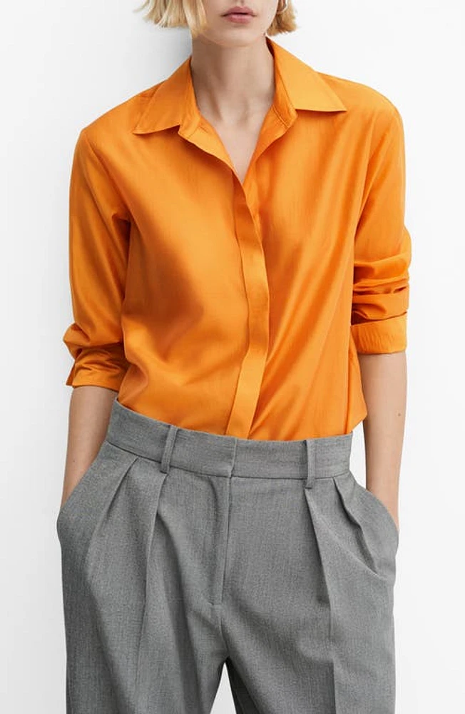 MANGO Concealed Button Shirt Orange at Nordstrom,