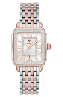 MICHELE Deco Madison Mid Diamond Two-Tone Bracelet Watch, 29mm x 31mm in Rose Gold/Silver at Nordstrom