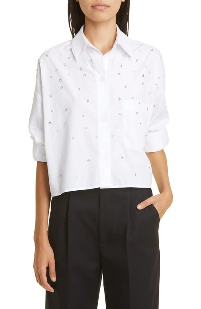 TWP Next Ex Rhinestone Button-Up Shirt in White at Nordstrom, Size Medium