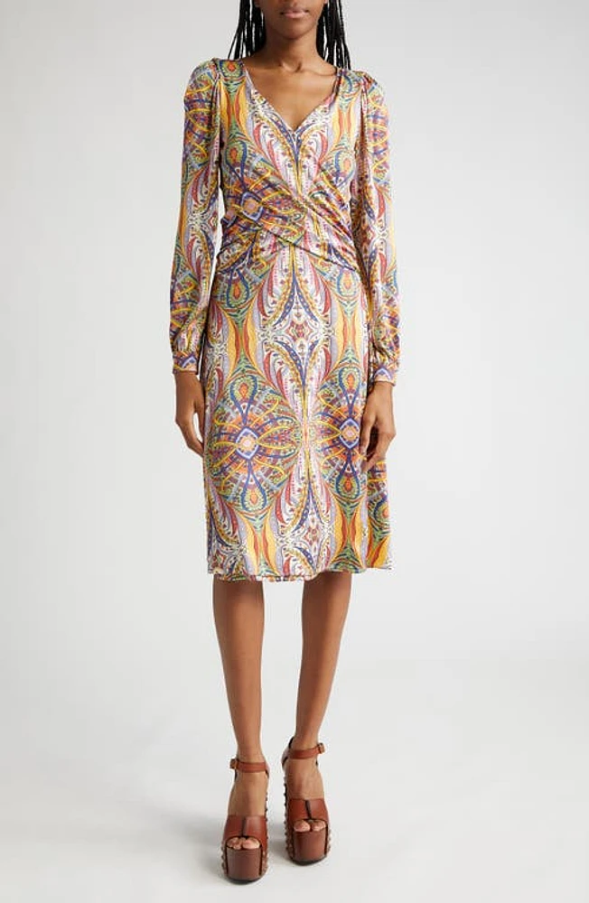 Etro Paisley Print Long Sleeve Knit Faux Wrap Dress On White Base at Nordstrom, Us