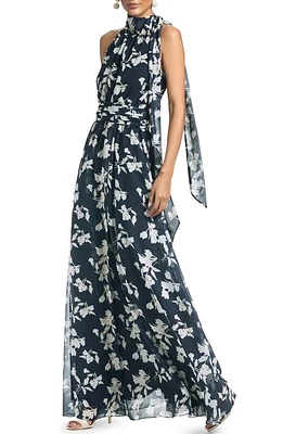 Sachin & Babi Kayla Halter Gown Navy Venetia Petal at Nordstrom,