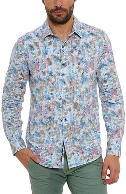 Robert Graham Delray Stripe Cotton Knit Button-Up Shirt Multi at Nordstrom,