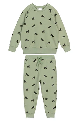 MILES THE LABEL Gorilla Print French Terry Sweatshirt & Joggers Set Dusty Green at Nordstrom,