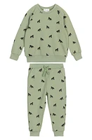 MILES THE LABEL Gorilla Print French Terry Sweatshirt & Joggers Set Dusty Green at Nordstrom,