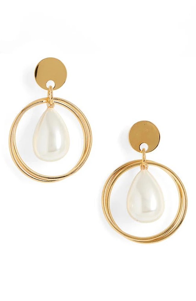 Lele Sadoughi Imitation Pearl Teardrop Hoop Earrings in Ivory at Nordstrom