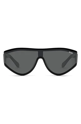 Quay Australia Secret Set 48mm Polarized Shield Sunglasses in Black/Black Polarized at Nordstrom