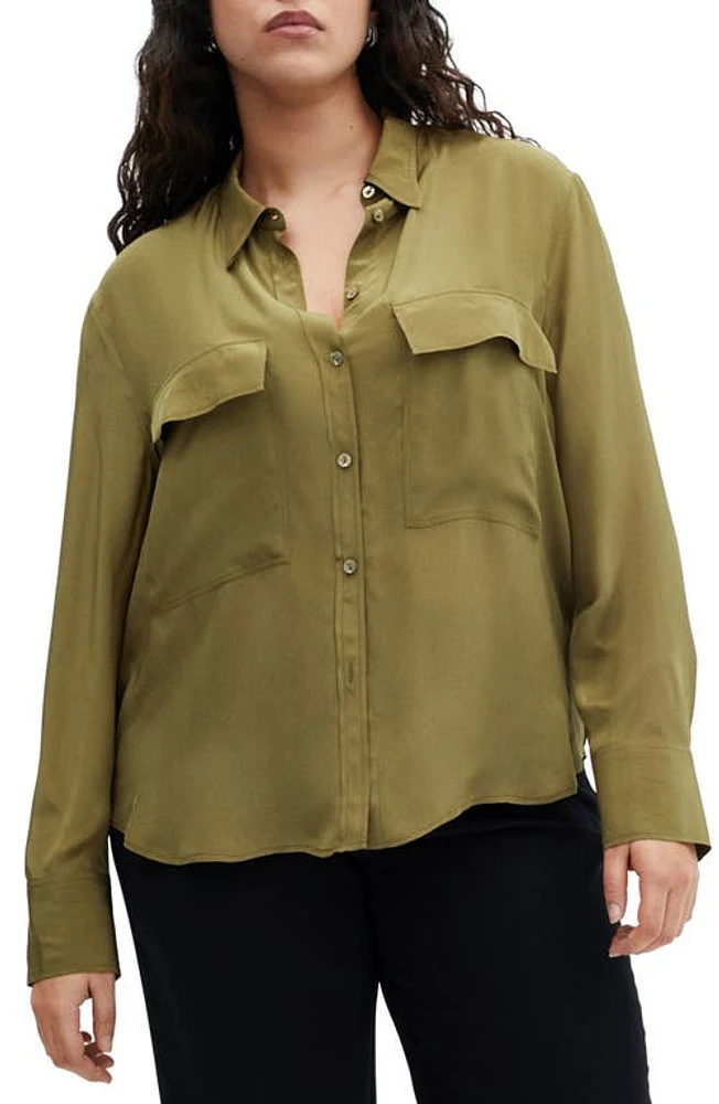 MANGO Massima Button-Up Shirt Khaki at Nordstrom,