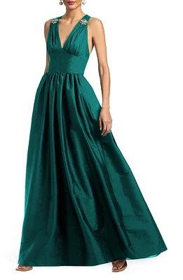 Sachin & Babi Kenzie Plunge Neck Moiré Taffeta Gown Dragonfly at Nordstrom,