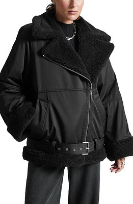 & Other Stories Aviator Jacket Black W. White Pile Details at Nordstrom,