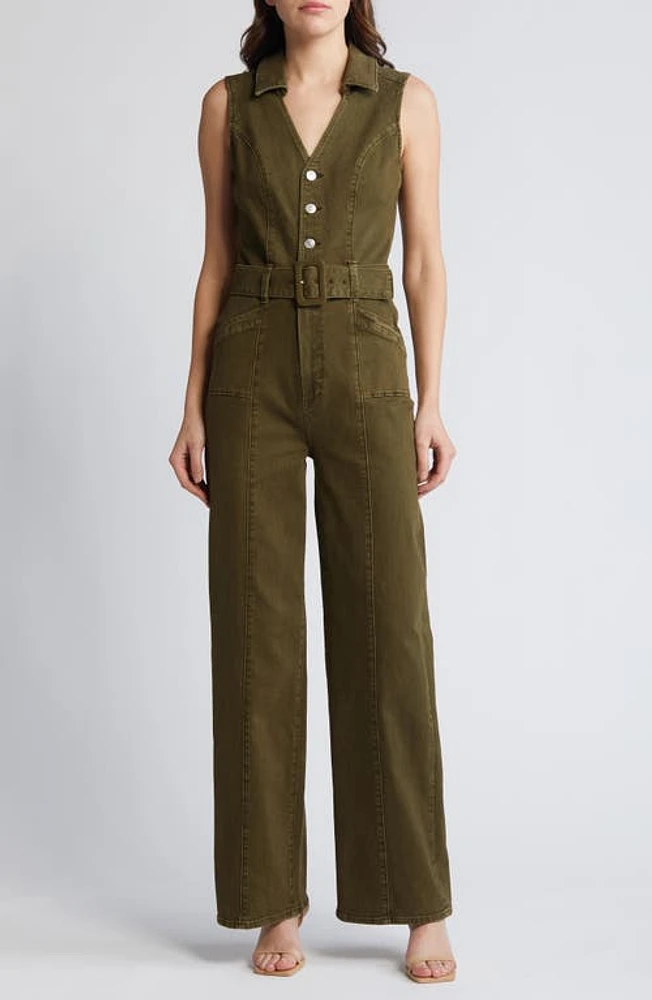 PAIGE Sasha Belted Denim Jumpsuit in Vintage Olive Meadow at Nordstrom, Size 14