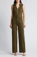 PAIGE Sasha Belted Denim Jumpsuit in Vintage Olive Meadow at Nordstrom, Size 14