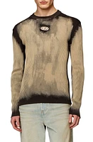 DIESEL Darin Slim Fit Distressed Rib Sweater Beige/Black at Nordstrom,