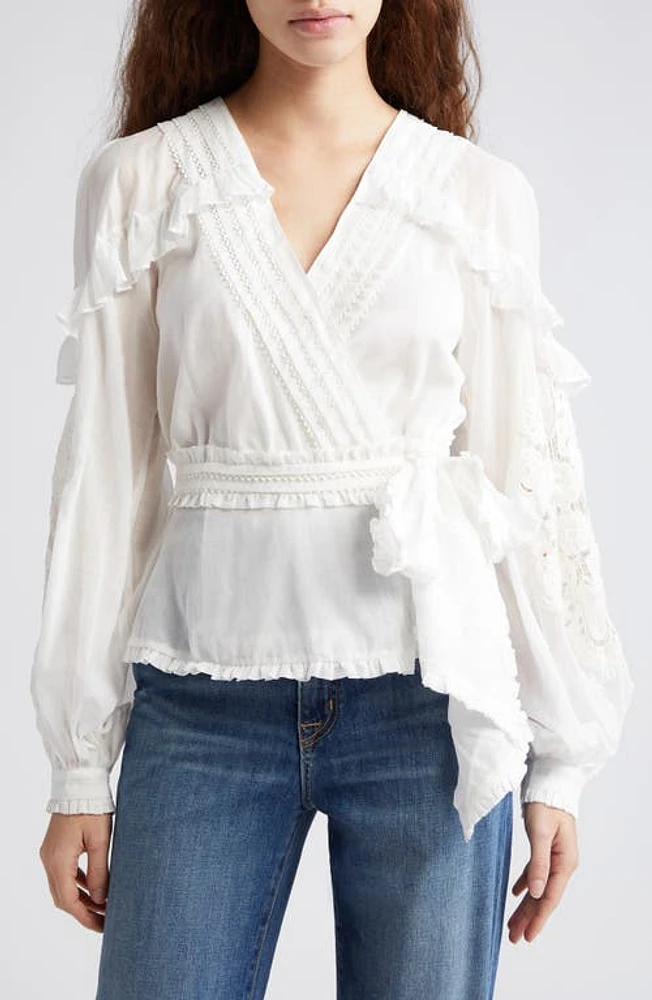 FARM Rio Ruffle Detail Cotton Top Off-White at Nordstrom,