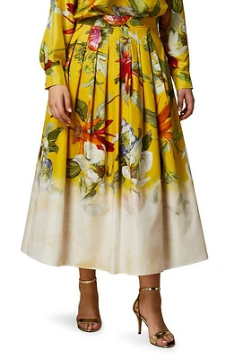 Marina Rinaldi Abaco Placed Floral Print Cotton Skirt Lemon Big at Nordstrom,