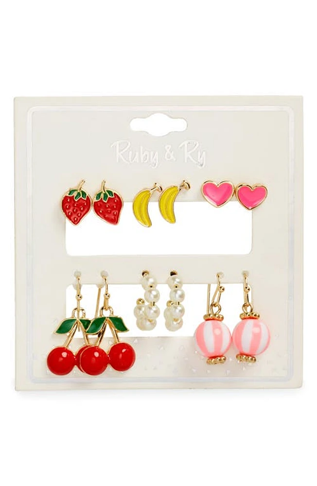 Ruby & Ry Kids' Set of 6 Earrings in Multi at Nordstrom