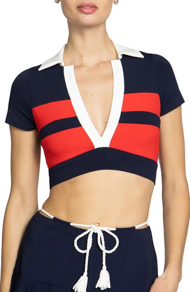 Robin Piccone Baby Short Sleeve Bikini Top Navy Combo at Nordstrom,