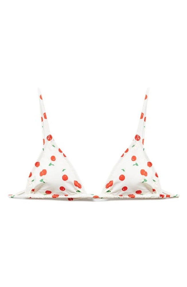 MANGO Cherry Triangle Bikini Top White at Nordstrom,