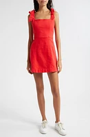 Alice + Olivia Maryann Tie Shoulder Denim Minidress Bright Ruby at Nordstrom,