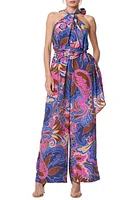 CIEBON Palesa Floral Halter Jumpsuit in Blue Pink at Nordstrom, Size Large