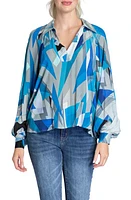 APNY Abstract Print Chiffon Popover Top Blue Multi at Nordstrom,