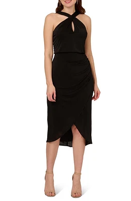 Adrianna Papell Halter Neck Knit Cocktail Dress Black at Nordstrom,