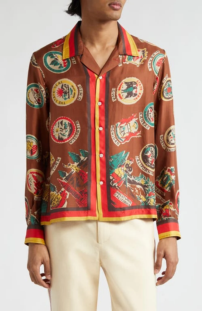 Bode State Seal Silk Camp Shirt Multi at Nordstrom,