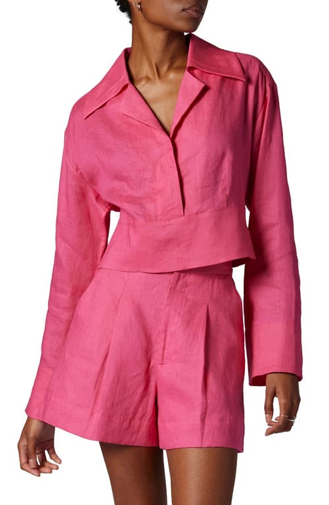 Equipment Beatrix Linen Crop Shirt in Raspberry Sorbet at Nordstrom, Size Large