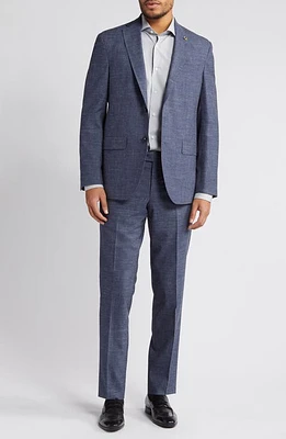 Ted Baker London Karl Slim Fit Slub Wool & Silk Blend Suit Mid Blue at Nordstrom,