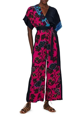 DVF Rinna Mixed Floral Print Jumpsuit China Vine Pink/Barrier Reef at Nordstrom,