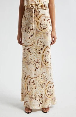 L'AGENCE Zeta Paisley Satin Maxi Skirt Ivory Multi Boute at Nordstrom,