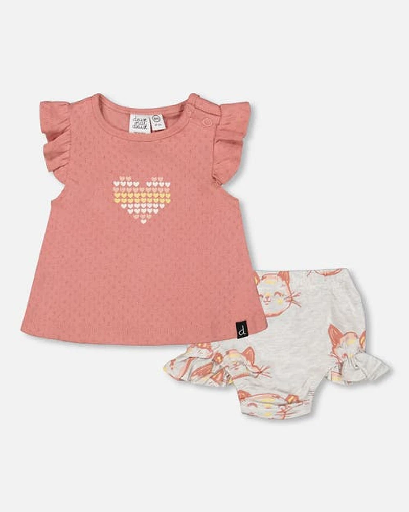 Deux Par Deux Baby Girl's Organic Pointelle Knit Top And Bloomers Set Old Rose at Nordstrom